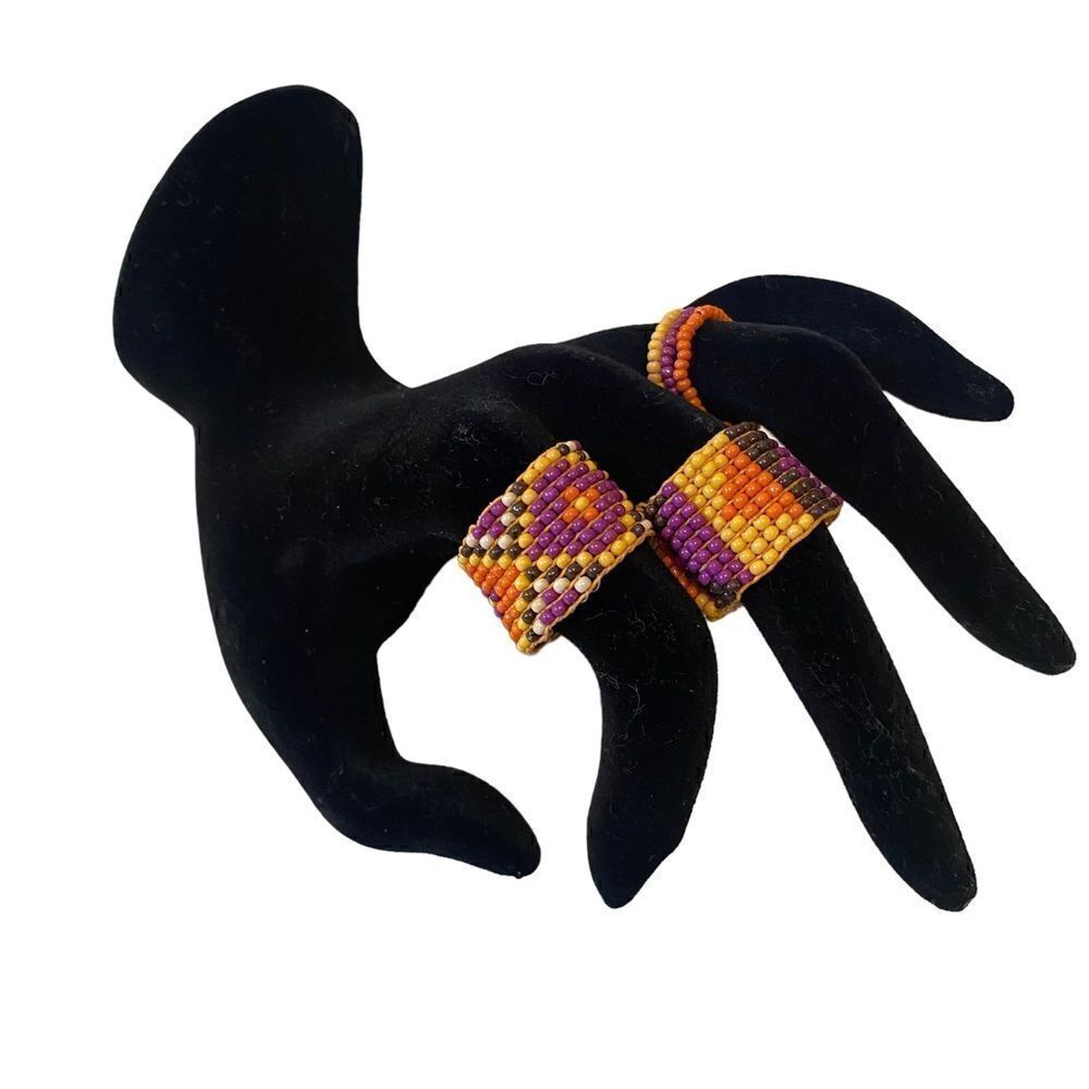 Zara Colorful Beaded Ring Set. 3 in each set. - Picture 4 of 5
